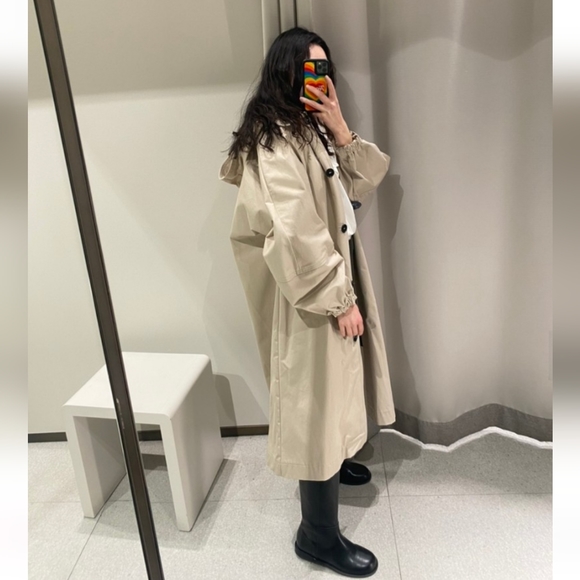 Zara hooded * oversized long camel trench jacket NWT - Picture 6 of 12